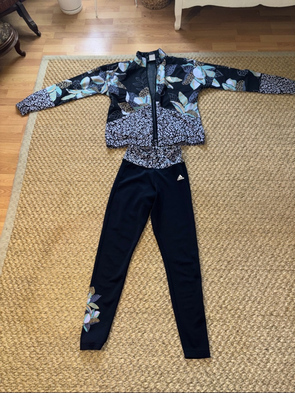 adidas x FARM rio navy Legging Panel with Pastel Floral & Leopard Print
